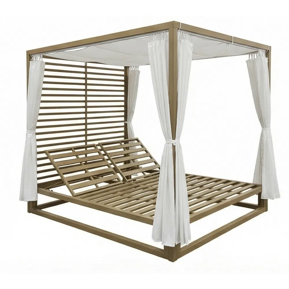 Customize Modern Darwin Aluminum Teak Wood Look Luxury Daybed Hotel Outdoor Sunbed