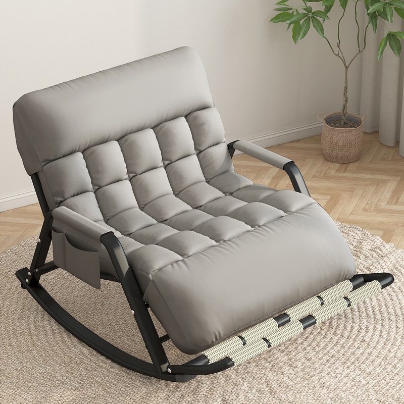 Modern Oversized Tufted Faux Leather Rocking Chair with Side Pocket Plush Padding Glider Chair for Living Room Bedroom