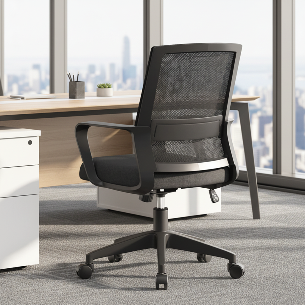 Vantervi Modern Comfortable Swivel Mid Mesh Back Fabric Seat Adjustable Height Task Computer Ergonomic Office Chair Lumbar