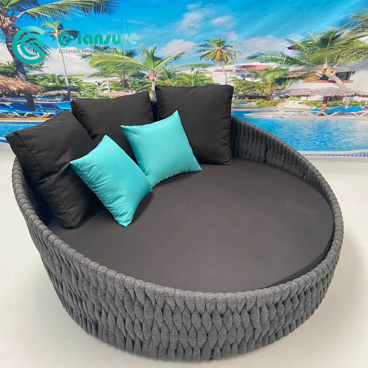 Durable Wholesale Woven Rope Round Daybed Quality Aluminum Frame Waterproof Outdoor Sun Bed Patio Sun Lounger for Hotel Villa Garden