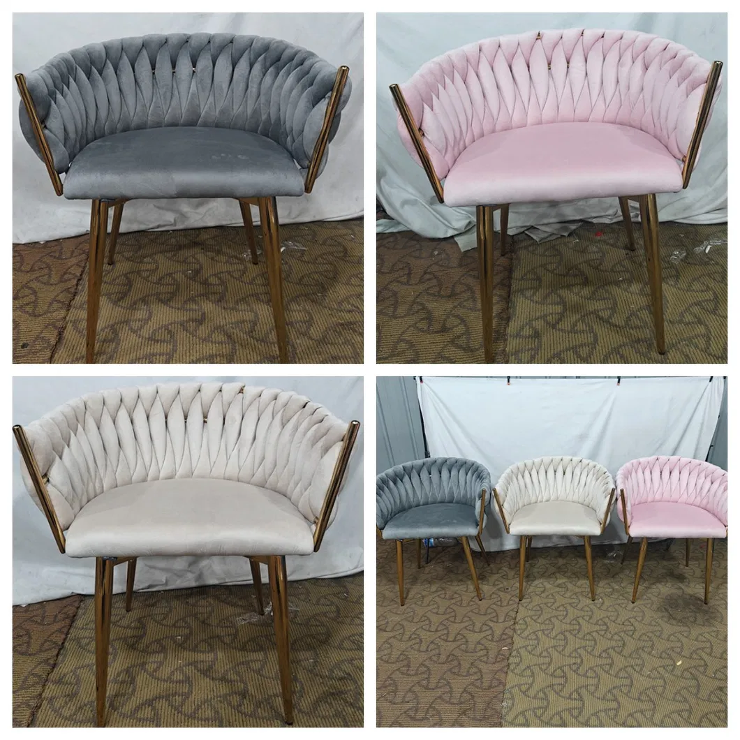 Luxury Modern Furniture Soft Upholstered Fabric Metal Frame Woven Velvet Dining Chair for Restaurant/Living Room/Leisure Accent