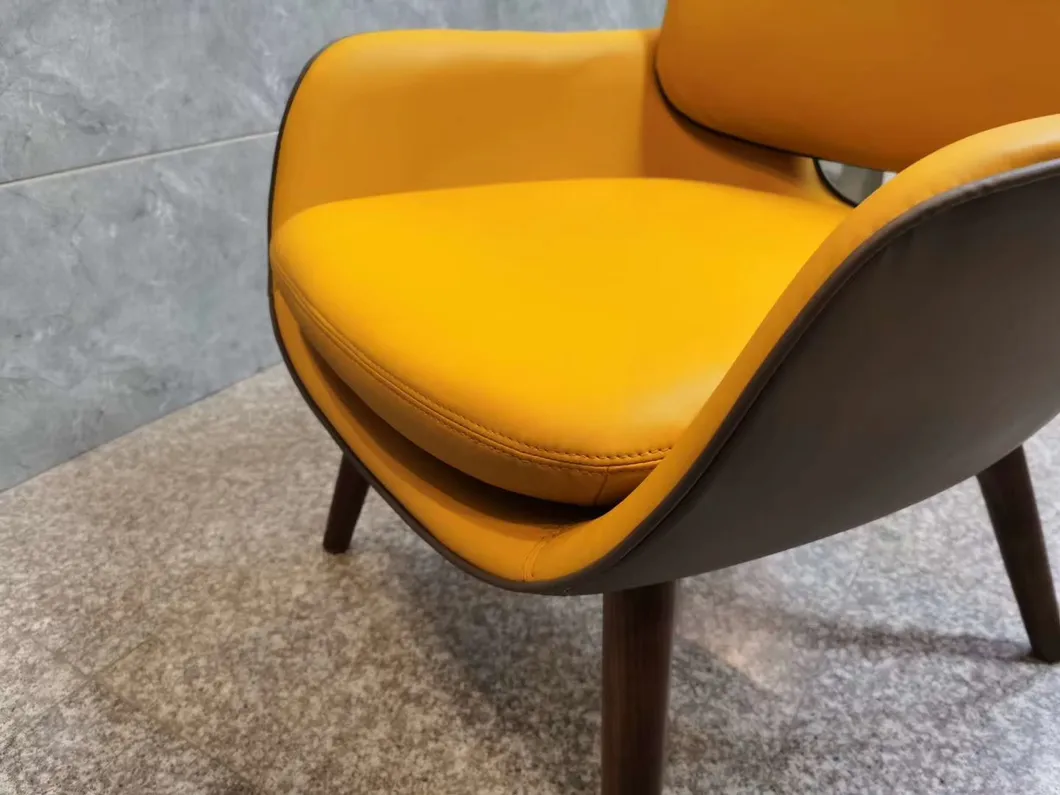 China Fiberglass Public Area Reception Accent Iconic Leather Chair with Solid Wood Base