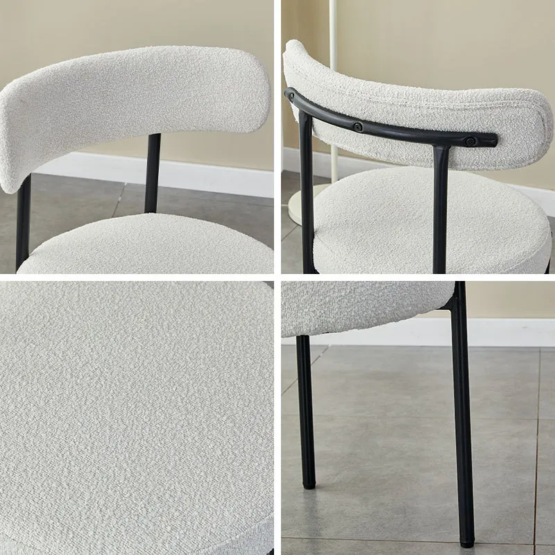 Modern Nordic Home Furniture White Fabric Accent Black Metal Leg Cafe Comfortable Upholstered Velvet Makeup Restaurant Dining Chair for Kitchen Living Room