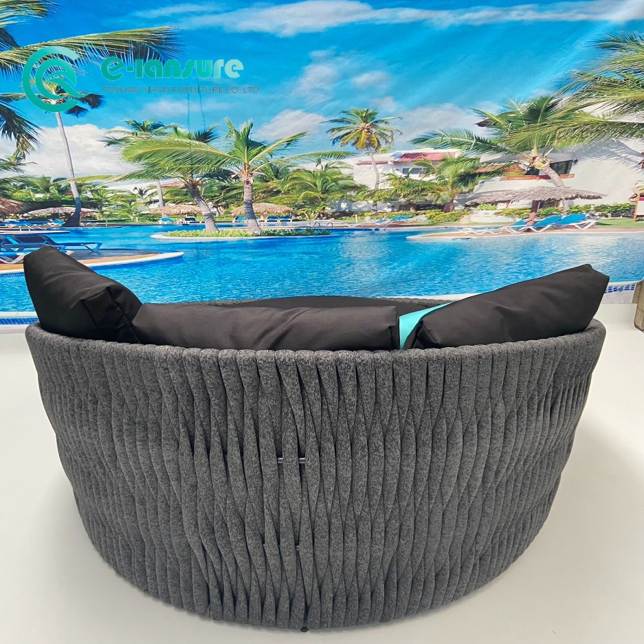 Wholesale All Weather Premium Aluminum Frame Rope Round Daybed Waterproof Outdoor Poolside Sun Bed for Garden Home Hotel