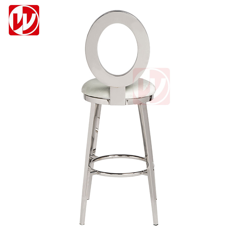 Simple Modern Design Stainless Steel Frame High Chair White Velvet Bar Counter High Bar Stools