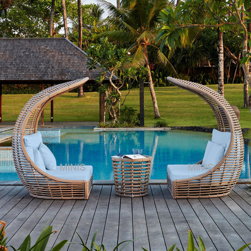 Garden Leisure Chairs Furniture Aluminium Frame Rattan Outdoor Daybed