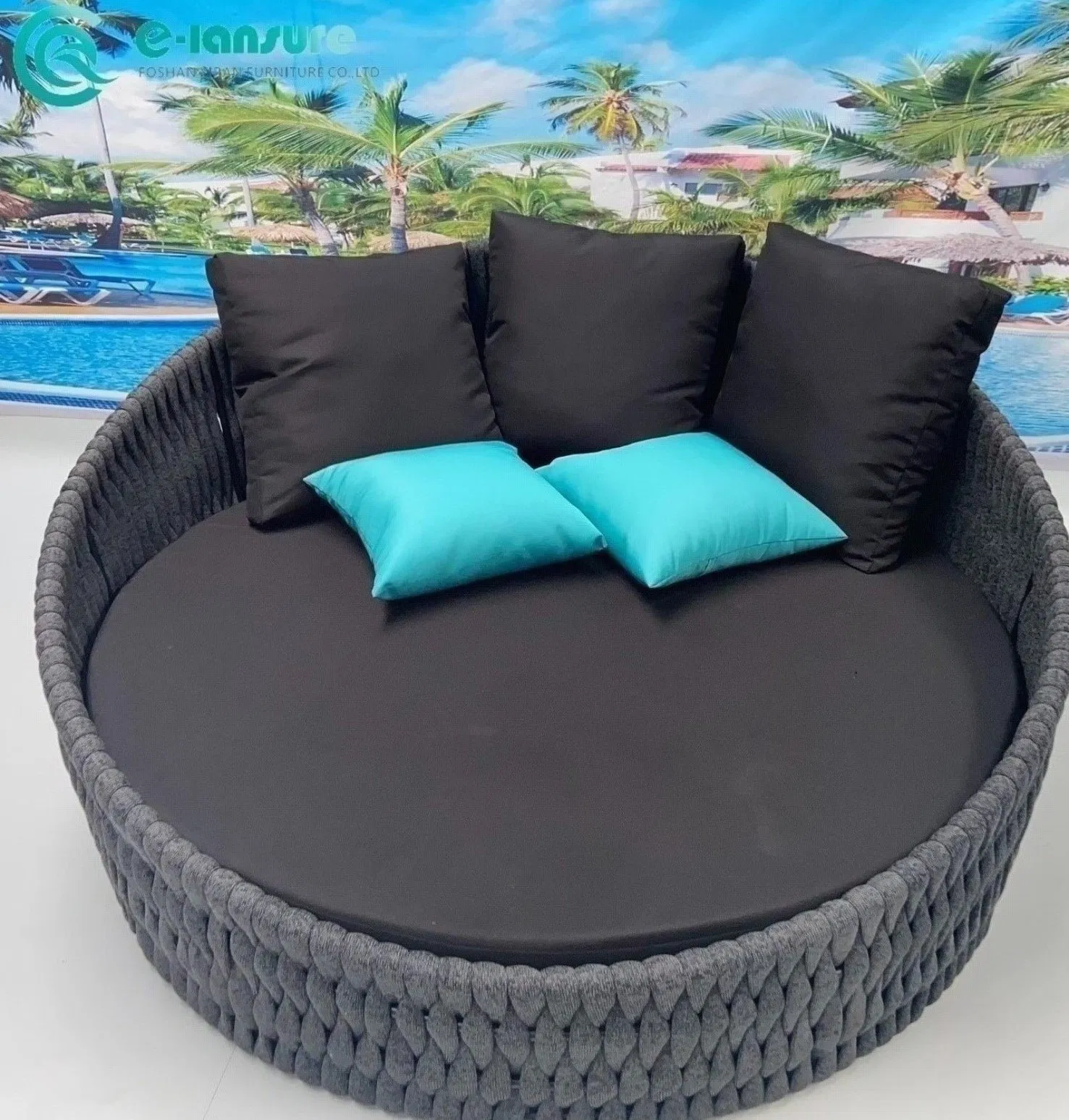 Durable Wholesale Woven Rope Round Daybed Quality Aluminum Frame Waterproof Outdoor Sun Bed Patio Sun Lounger for Hotel Villa Garden