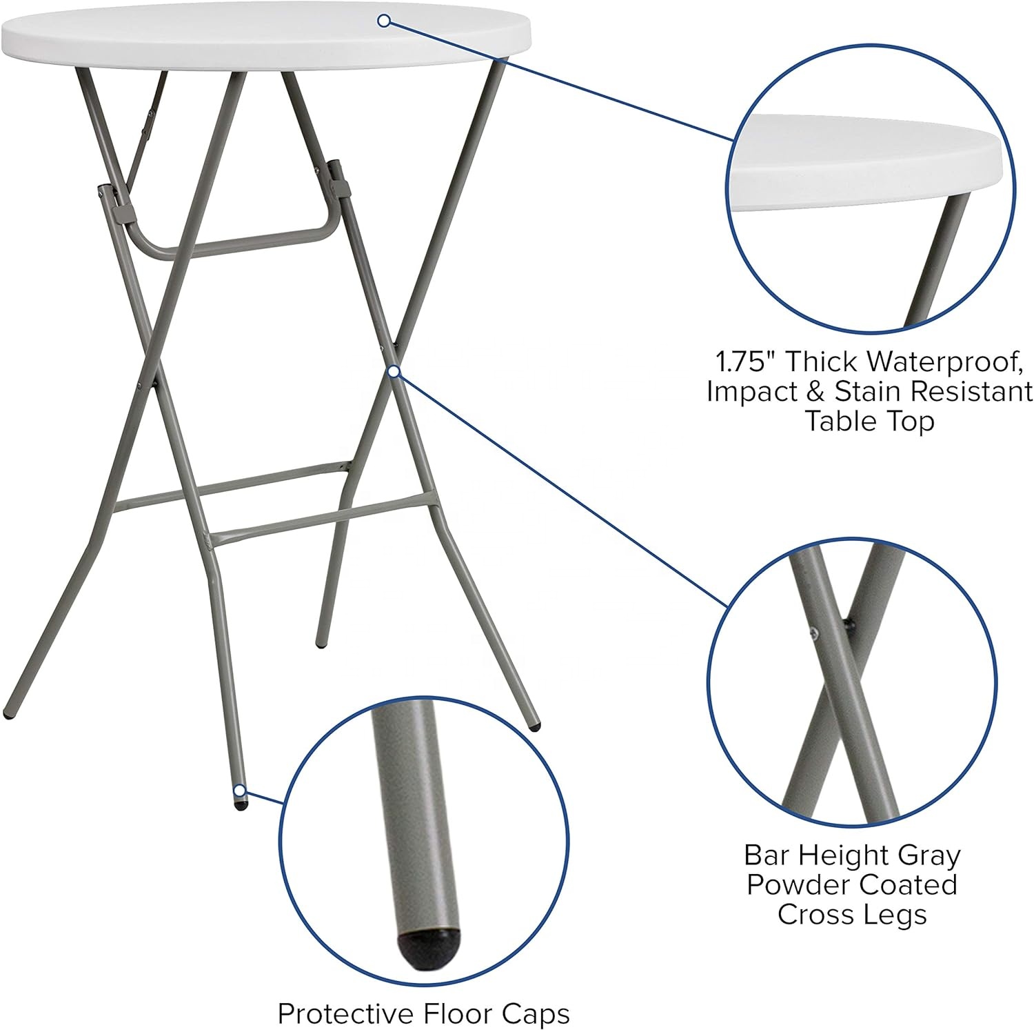 Outdoor Dia 80cm Banquet Weddings Round Plastic White Foldable Portable Folding Cocktail Bar Table Hotel Party Events Table