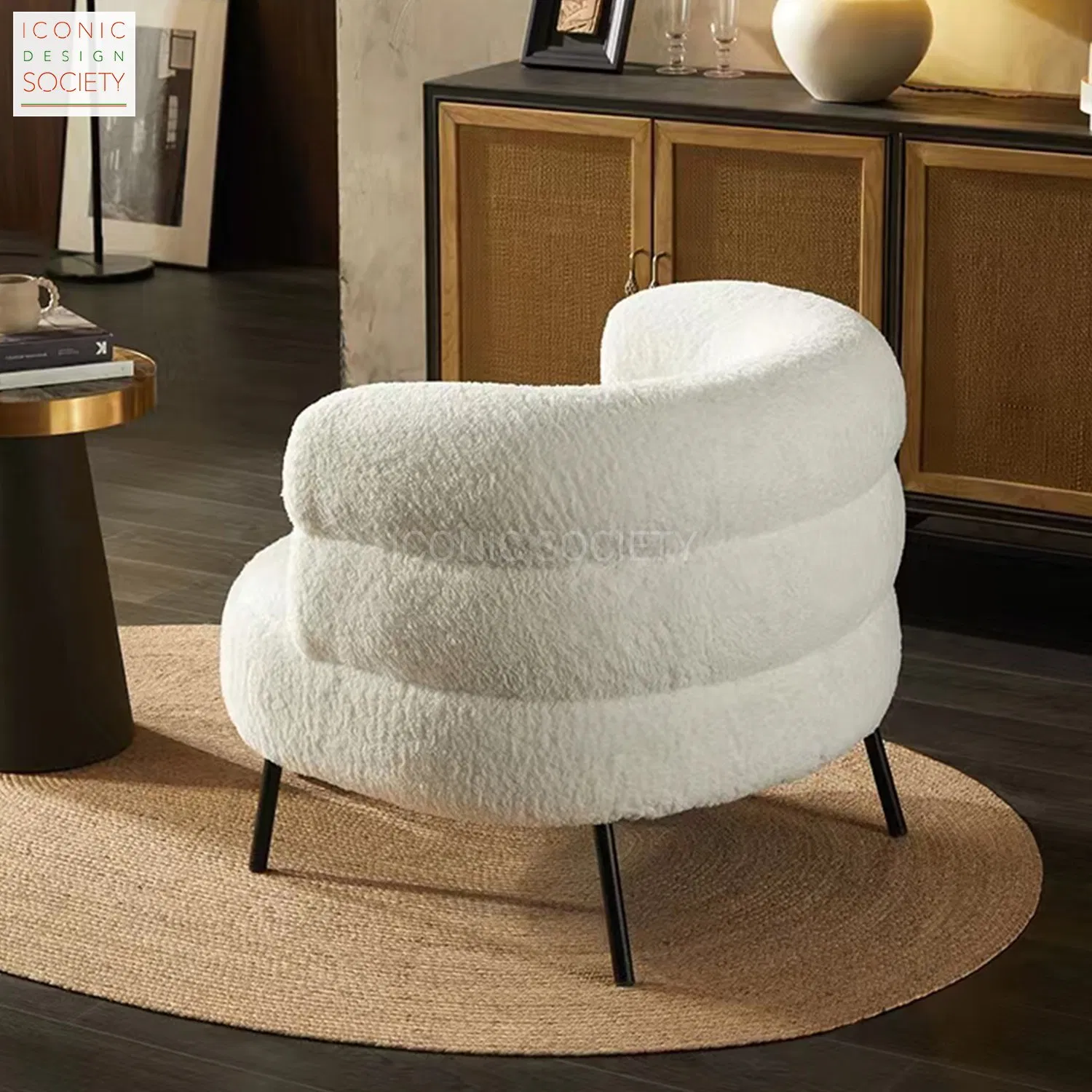 Modern Living Room Furniture Restaurant Cozy Office Armchair Fluffy Soft Woolen Metal Iron Frame Smooth Sherpa Accent Leisure Chair