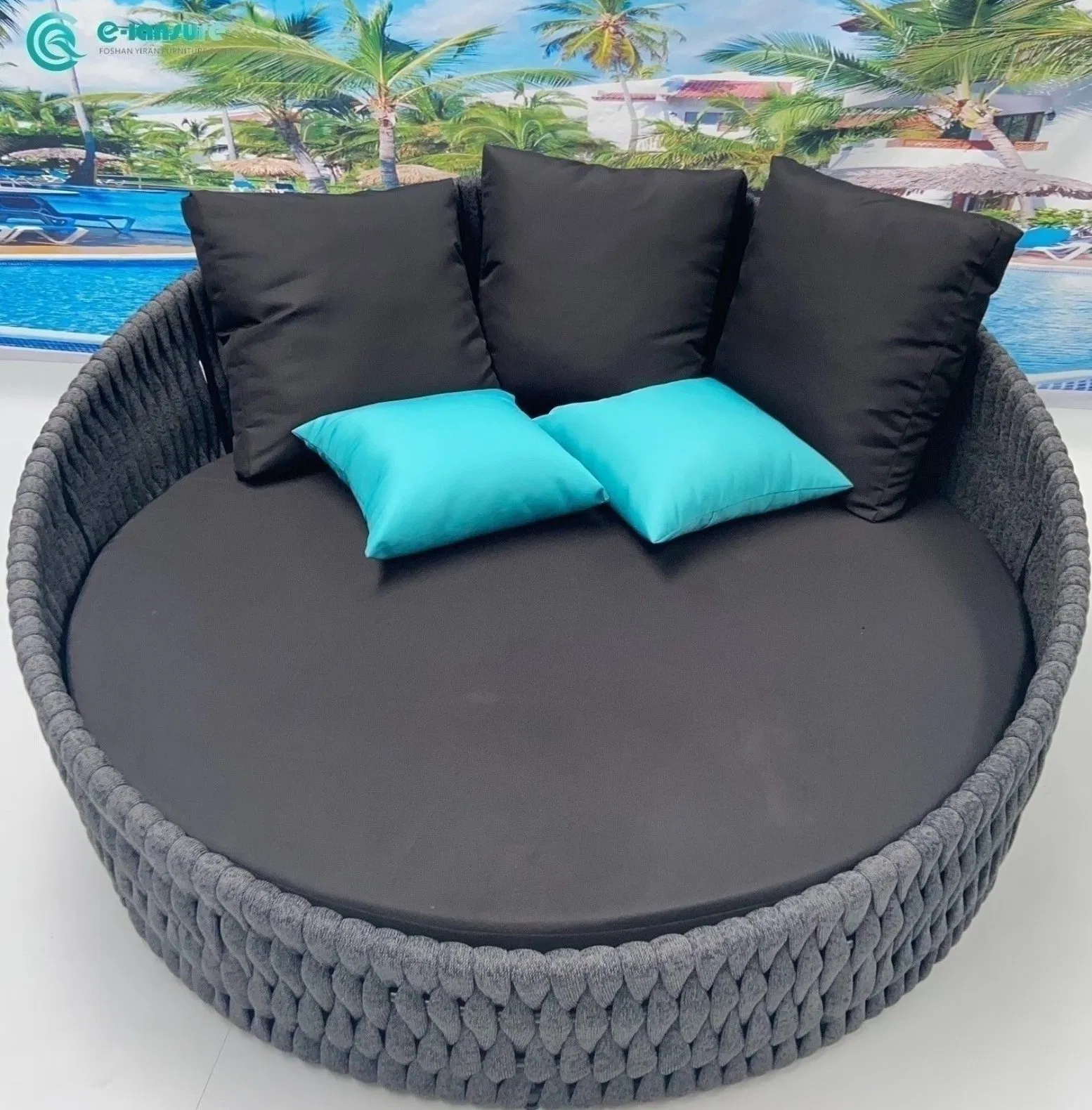 Wholesale All Weather Premium Aluminum Frame Rope Round Daybed Waterproof Outdoor Poolside Sun Bed for Garden Home Hotel