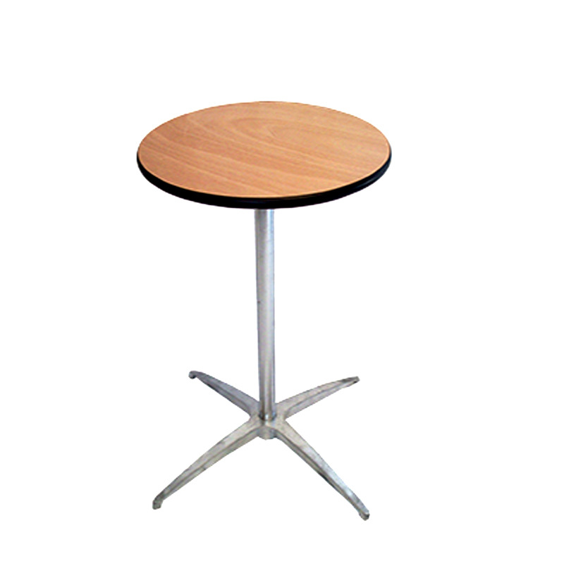 Modern Round Hotel Use MDF High Bar Table with Adjustable Height Silver Legs and Base for Indoor Night Club &amp; Cafe