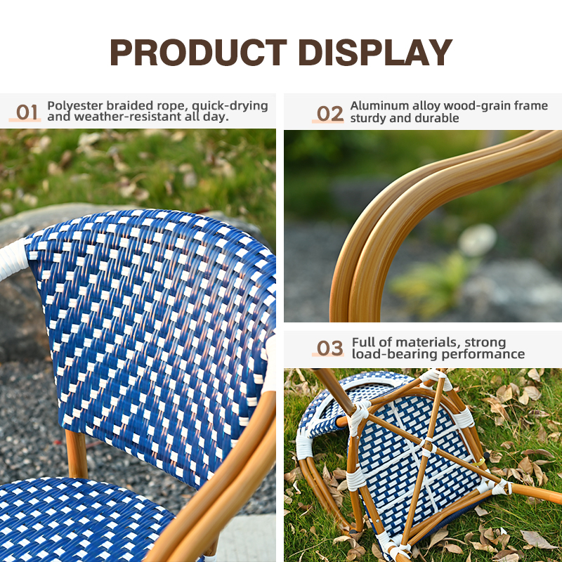 Modern French Marble Pattern Bistro Table Durable Stackable PE Rattan Garden Chairs Set for Commercial Furniture Home Bar