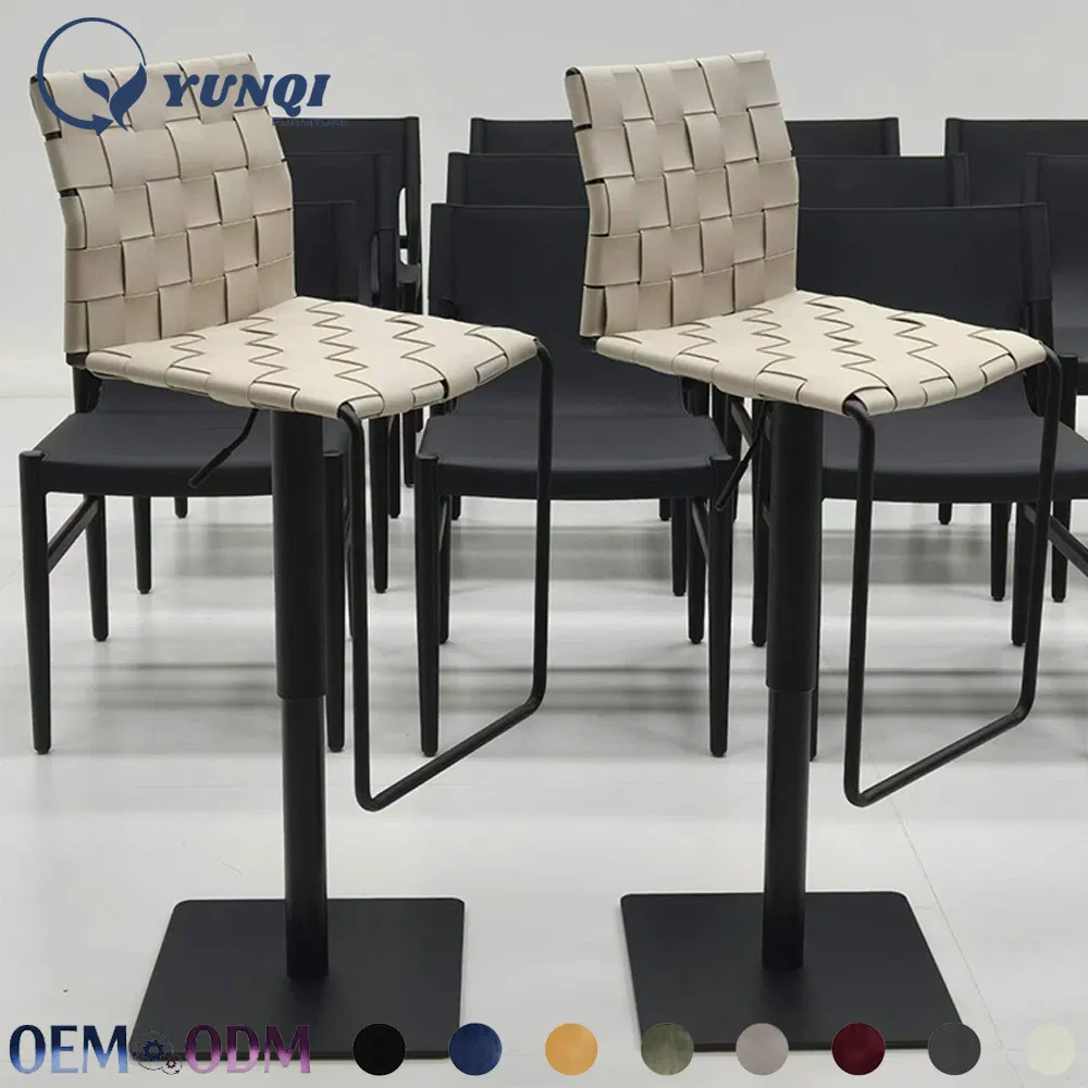 Minimalist Brown Weave Swivel Counter Chair Adjustable Height Bar Stool for Home Bar & Cafe