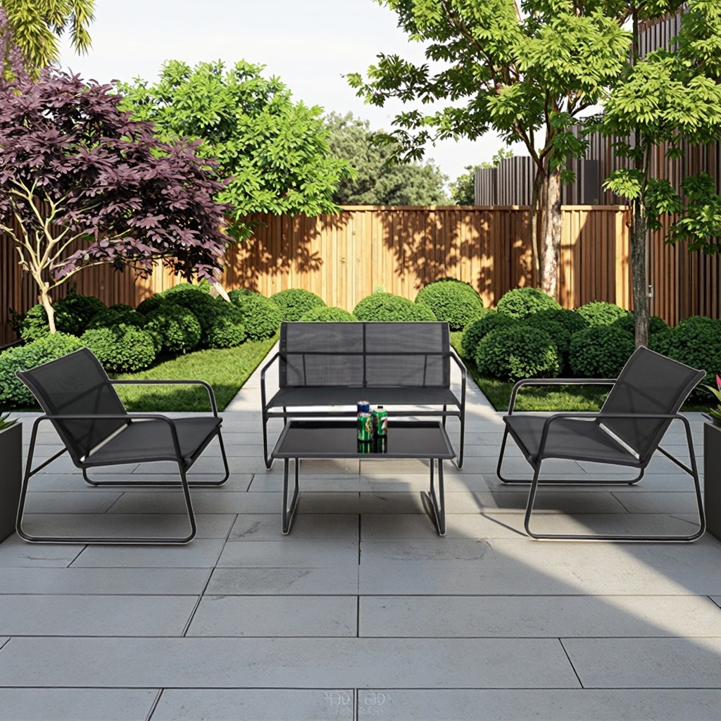 Modern High Quality Metal 4PCS Outdoor Garden Furniture Hotel Backyard Bistro Courtyard Couches Patio Table and Chair Sofa Set