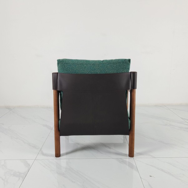 Genuine Leather Lounge Chair Solid Wood Legs Minimalist Design Ergonomic for Apartment Home Office Living Room Hotel Outdoor Use