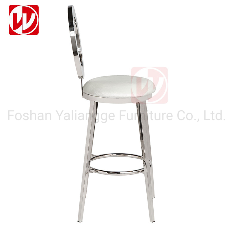 Simple Modern Design Stainless Steel Frame High Chair White Velvet Bar Counter High Bar Stools