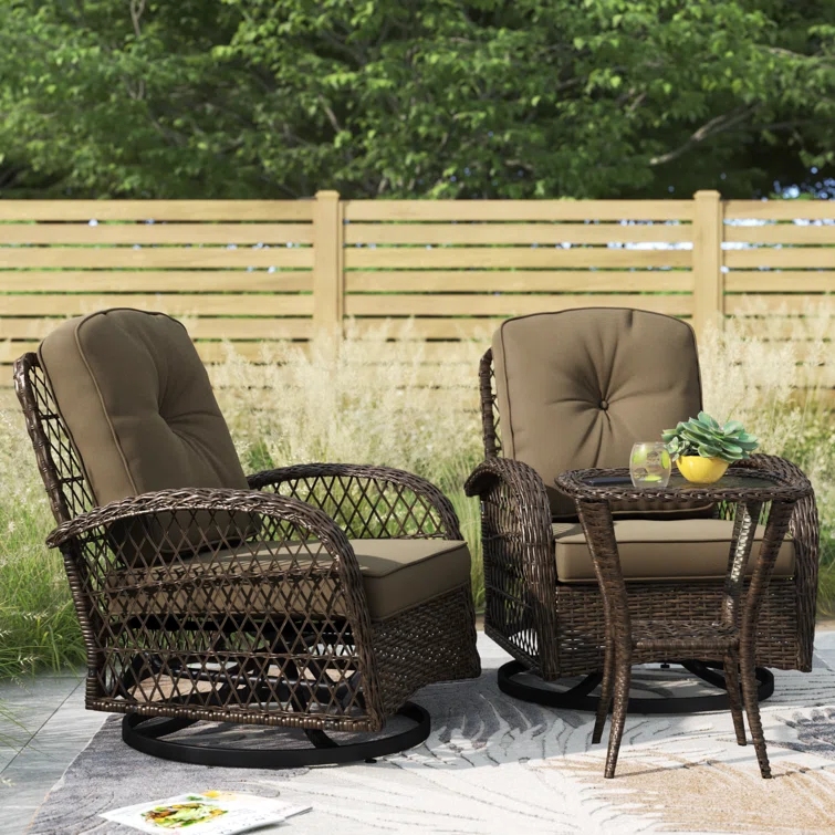 Dwoo Modern Outdoor 3 Piece Set Wicker Swivel Rocking Chairs Terrace Wicker Patio Bistro Furniture Set