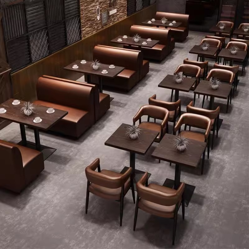 Modern Industrial Style Clear Bar Table Chair Set Western Music Pub Retro Dining Booth Wall Sofa for Restaurant Home Use Wood