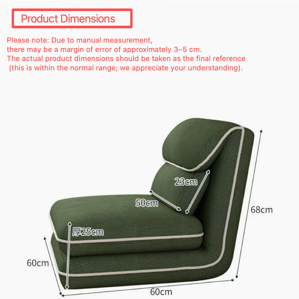 Modern Luxury Reclining Green Corduroy Fabric Floor Lounge Chair for Small Apartment Bedroom and Hotel Use