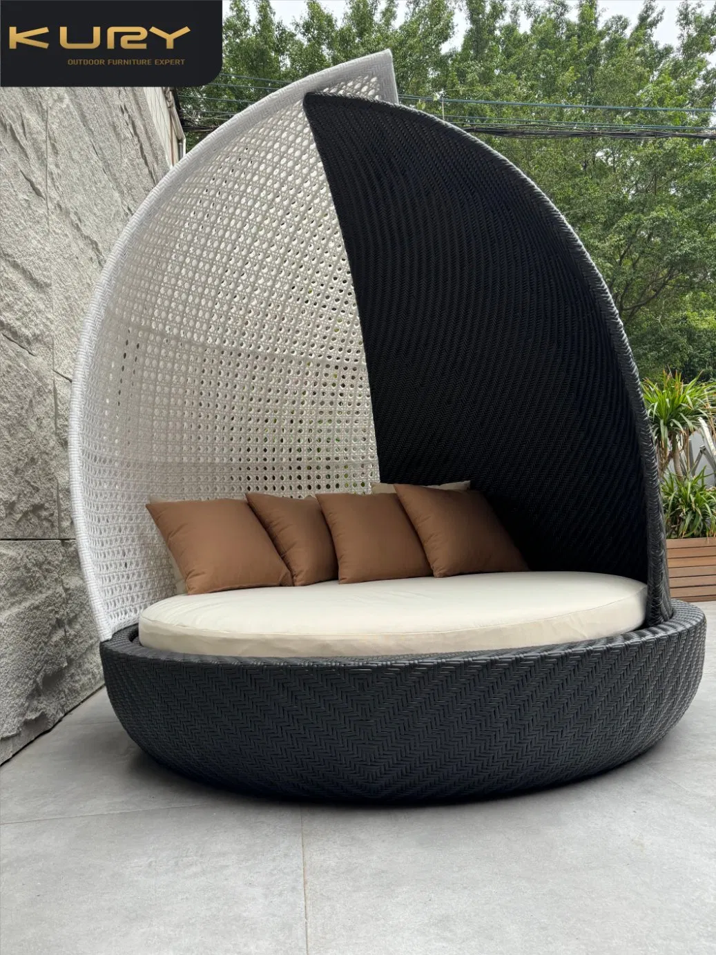 Outdoor Garden Sofa Sunbed Beach Large PE Rattan Waterproof Fabric Cushion Daybed