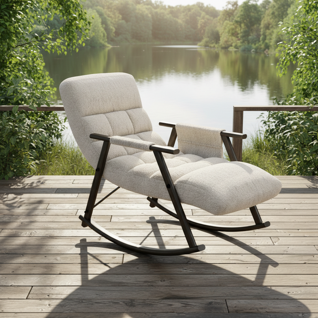 Soft Teddy Fleece Convertible Glider Rocking Chair Solid Wood Tufted Accent Chair for Living Room Bedroom