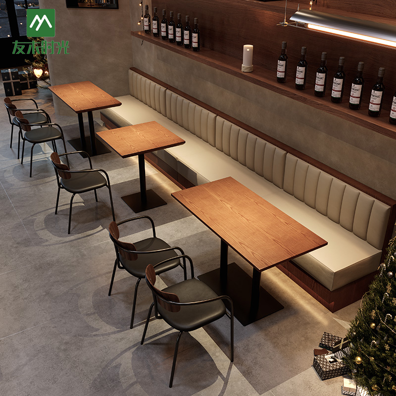 Modern Commercial Restaurant Booth Seating Set with Solid Wood Restaurant Tables and Chairs for Cafe Bistro Fast Food Shop