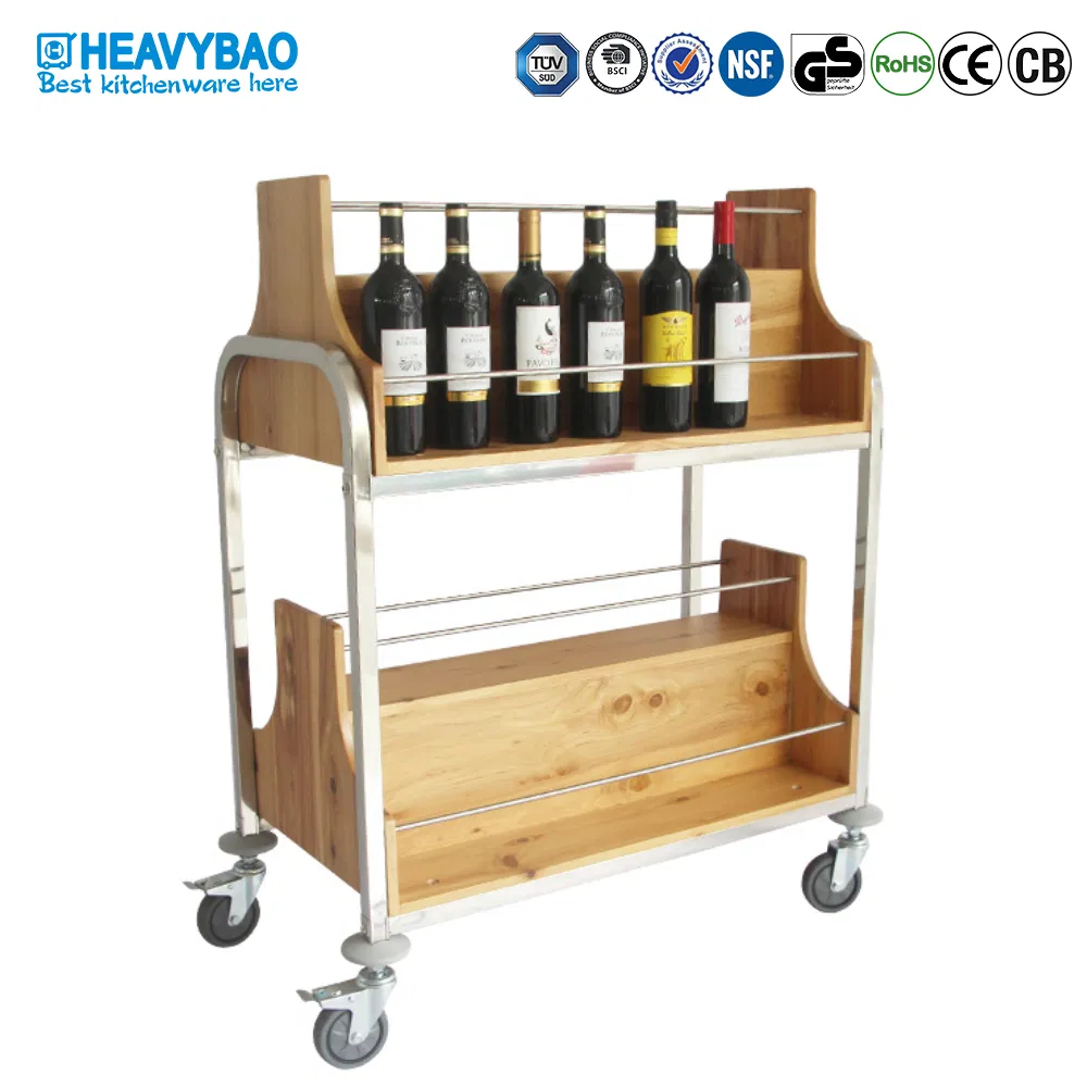 Heavybao Stainless Steel Wooden Wine Beverage Bucket Bar Serving Trolley Cart