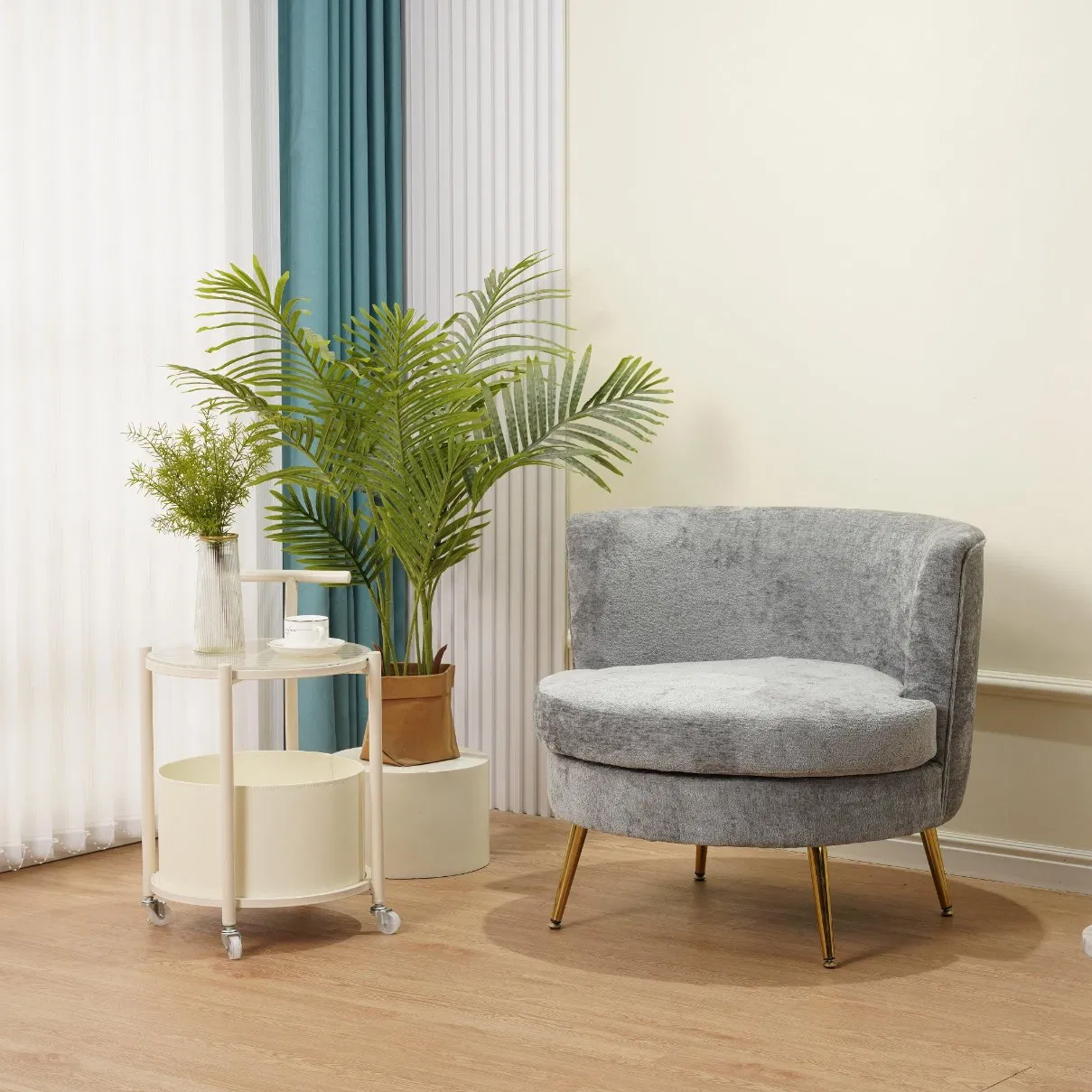 Modern Relax Fabric Leisure Wooden Chair Living Room Furniture Metal Leg Relax Deisgn Fabric Armchair Bedroom Accent Chairs for Hotel Lobby Furniture