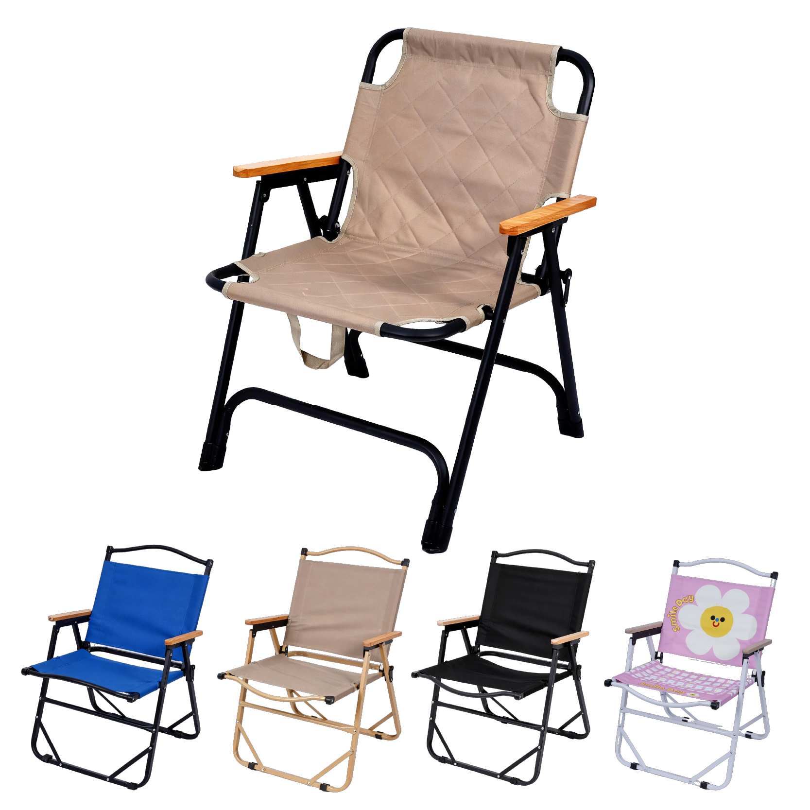 Kermit Reclining Lounge Chair 3 Position Adjustable Backrest Solid Wood Iron Heavy Duty Foldable Glamping Patio Travelling Park