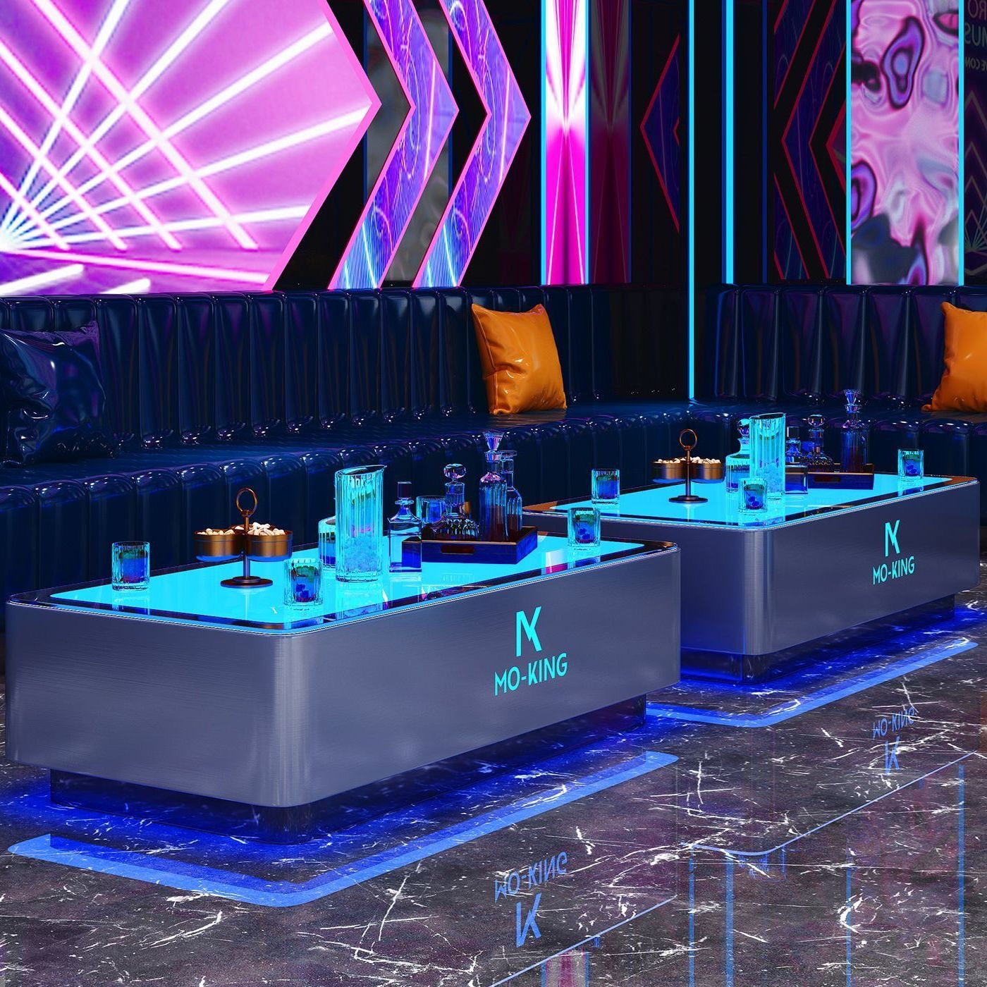 Custom Logo High Quality Bar Dance Nightclub Pub Illuminated Led Table Stainless Steel Tempered Glass Abyssal Mirror Table