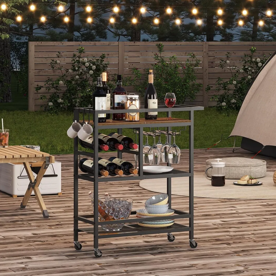 Elegant 3-Tier Rolling Bar Cart Details