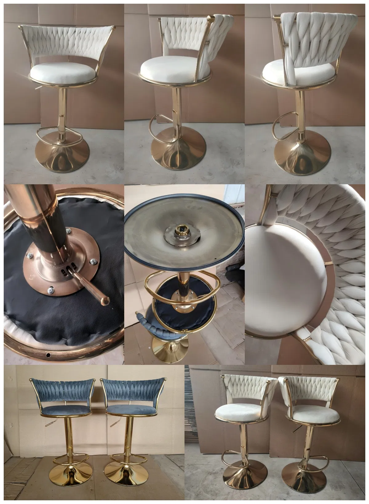 Newest Velvet Woven Height Adjustable Kitchen Counter Swivel Chair Low Back Bar Stool