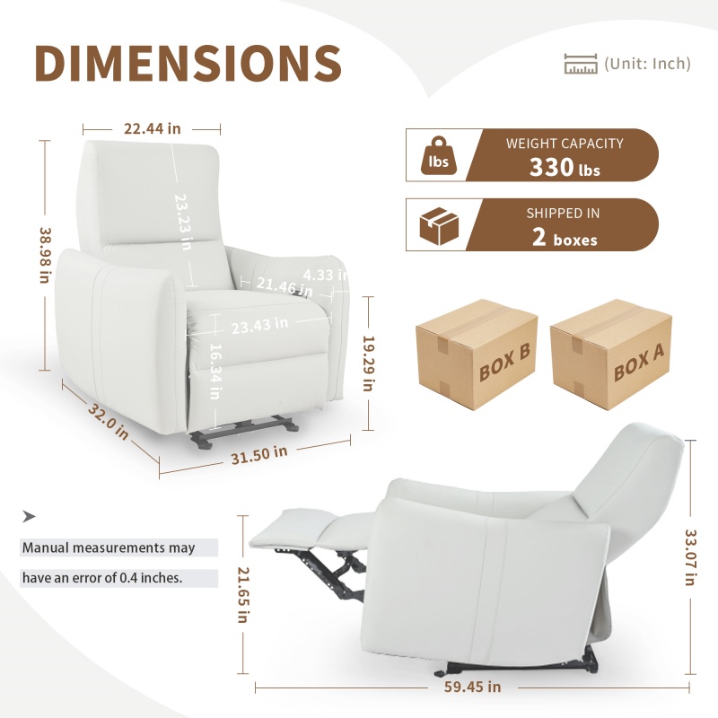Modern Bedroom Living Room Hotel Comfortable Luxury Single Seat PU Padded Power Reclining Swivel Glider Sofa Chair