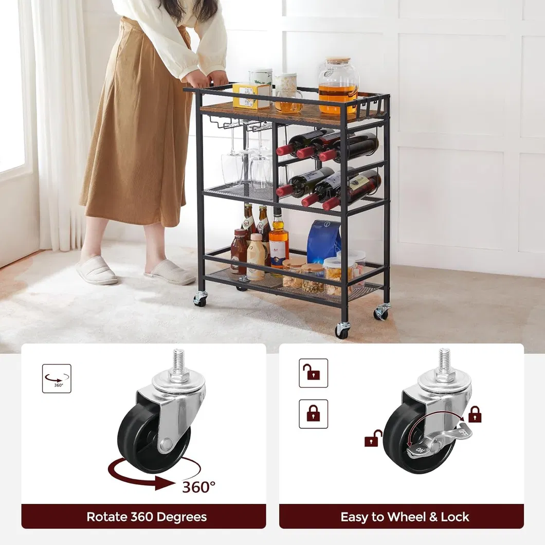 Elegant 3-Tier Rolling Bar Cart Details