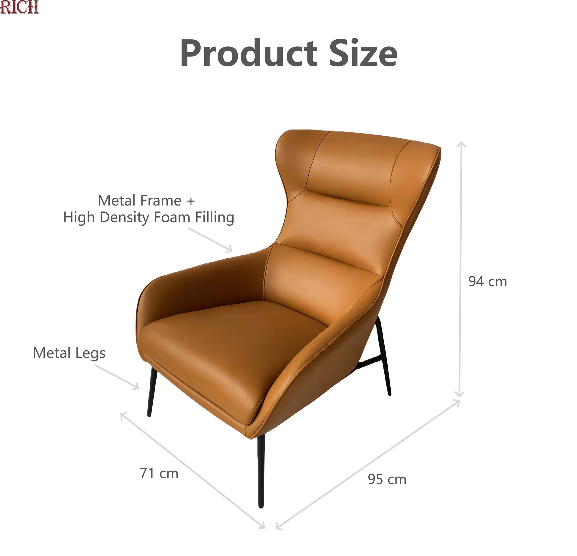 Luxury Lazy Upholstered Lounge Armchair Living Room PU Leather Leisure Accent Chair Detail