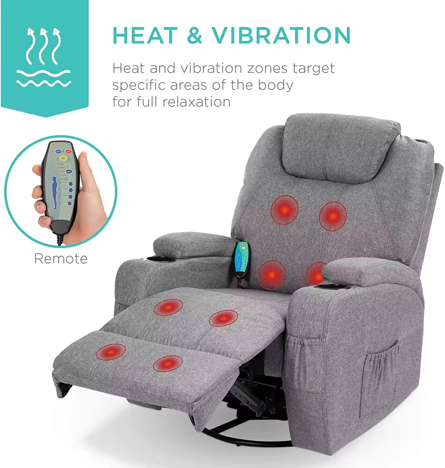 Best Choice Fabric Single Seat Swivel Recliner Chair Modern Design Electric Glider Revolving Feature Metal Frame Remote Control