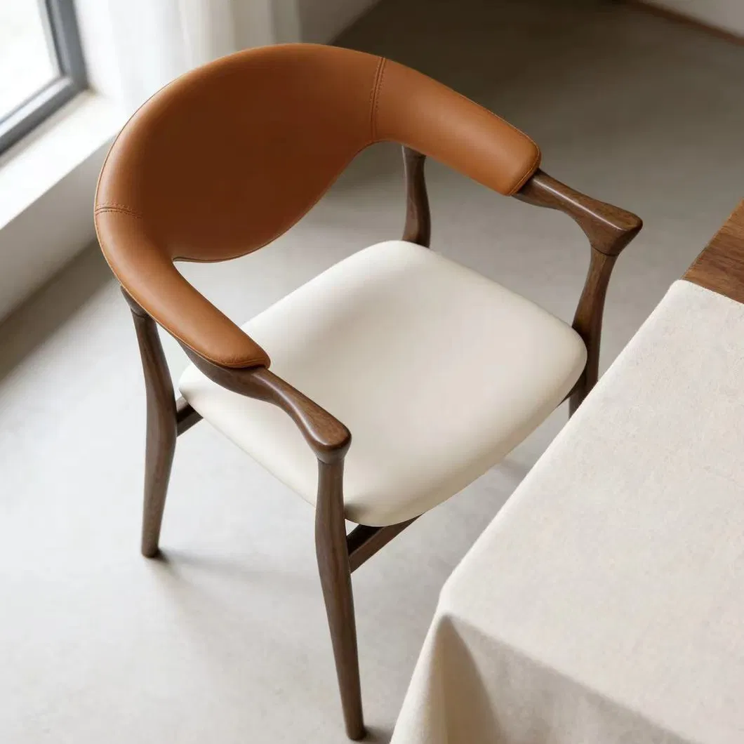 Accent Minimalist Contemporary Curved Back Solid Wood Upholstered Home Furniture High End Dining Chairs