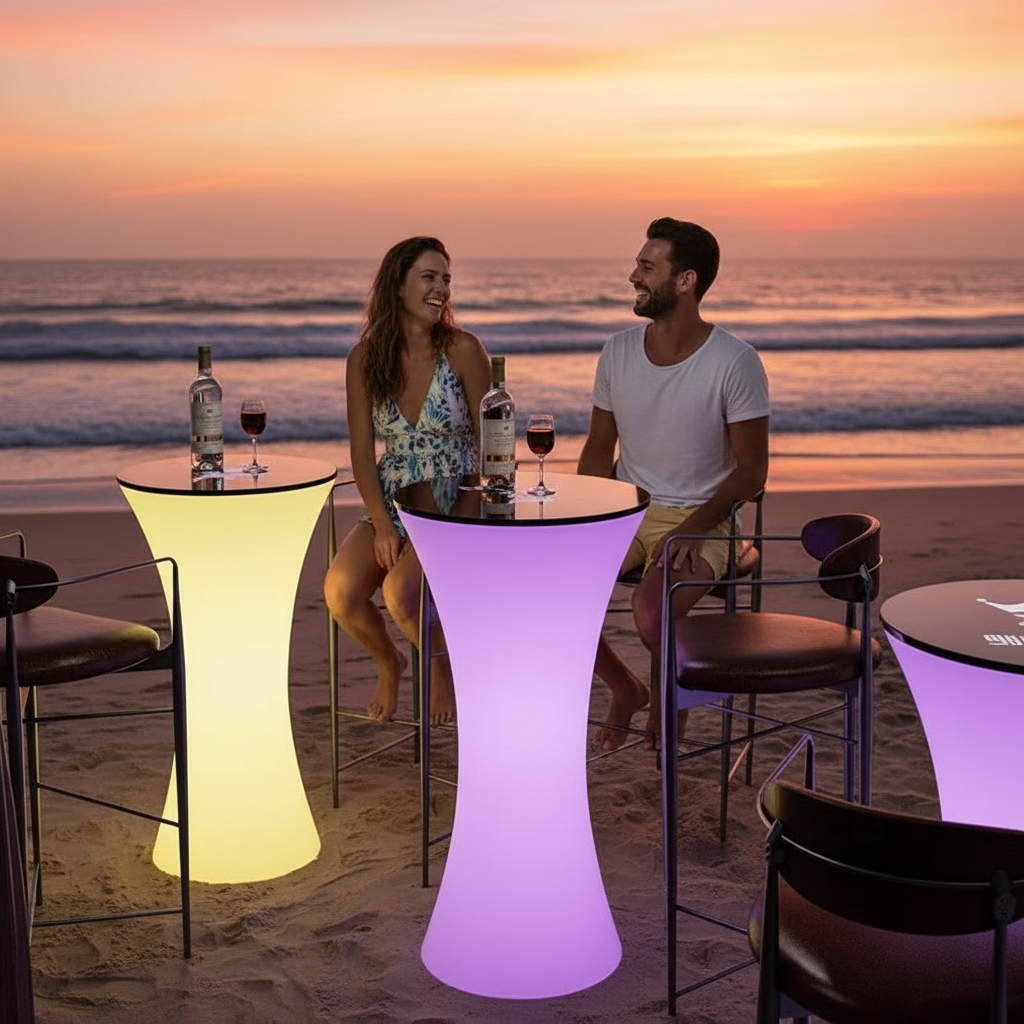 Light up Night Club Lounge Outdoor High Top Cocktail Led bar Furniture Table and Chairs Led Round Tables for Event Party Garden