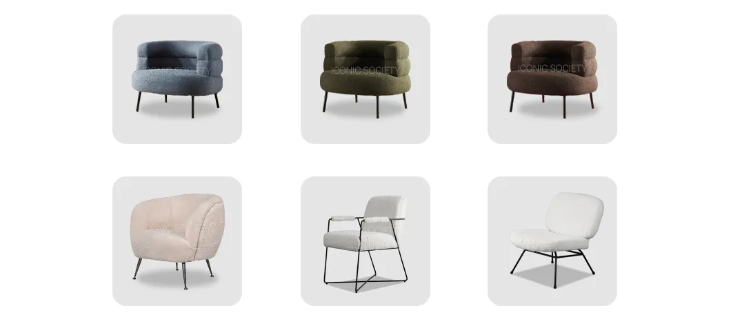 Modern Living Room Furniture Restaurant Cozy Office Armchair Fluffy Soft Woolen Metal Iron Frame Smooth Sherpa Accent Leisure Chair