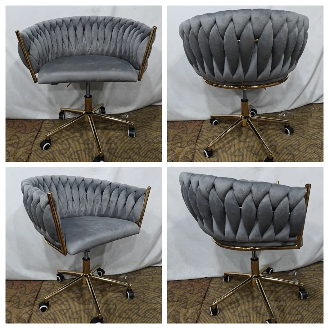 Luxury Modern Furniture Soft Upholstered Fabric Metal Frame Woven Velvet Dining Chair for Restaurant/Living Room/Leisure Accent