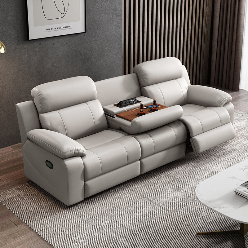 Modern 3 Seater Electric Reclining Modular Extendable Sectional Sofa High Quality Leather Metal Frame Living Room Set