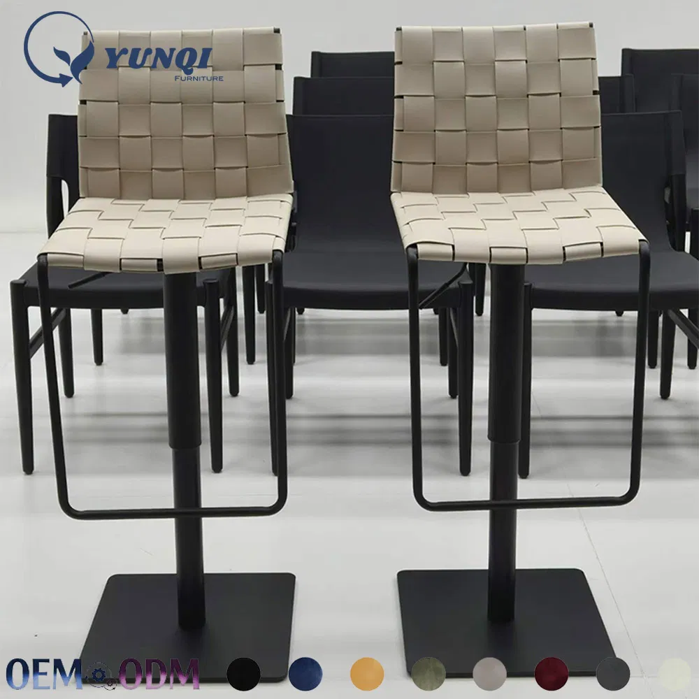 Minimalist Brown Weave Swivel Counter Chair Adjustable Height Bar Stool for Home Bar &amp; Cafe