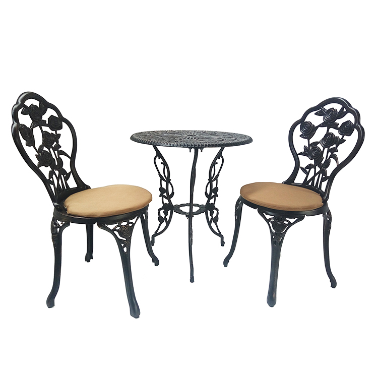 Antique Bronze Rose Cast Aluminum Traditional Powder Coated Bistro Set for Garden Outdoor Furniture