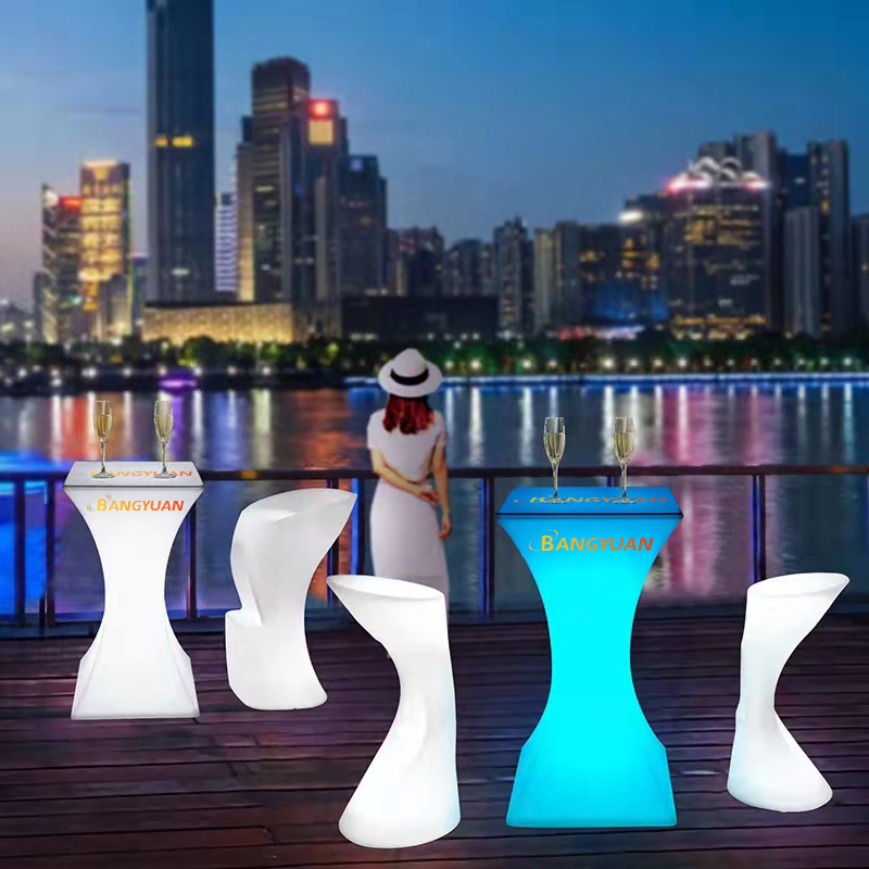 Customized LOGO LED Pool Table High Table and Stool Set Bar LED Lighting Dining Table Party Disco