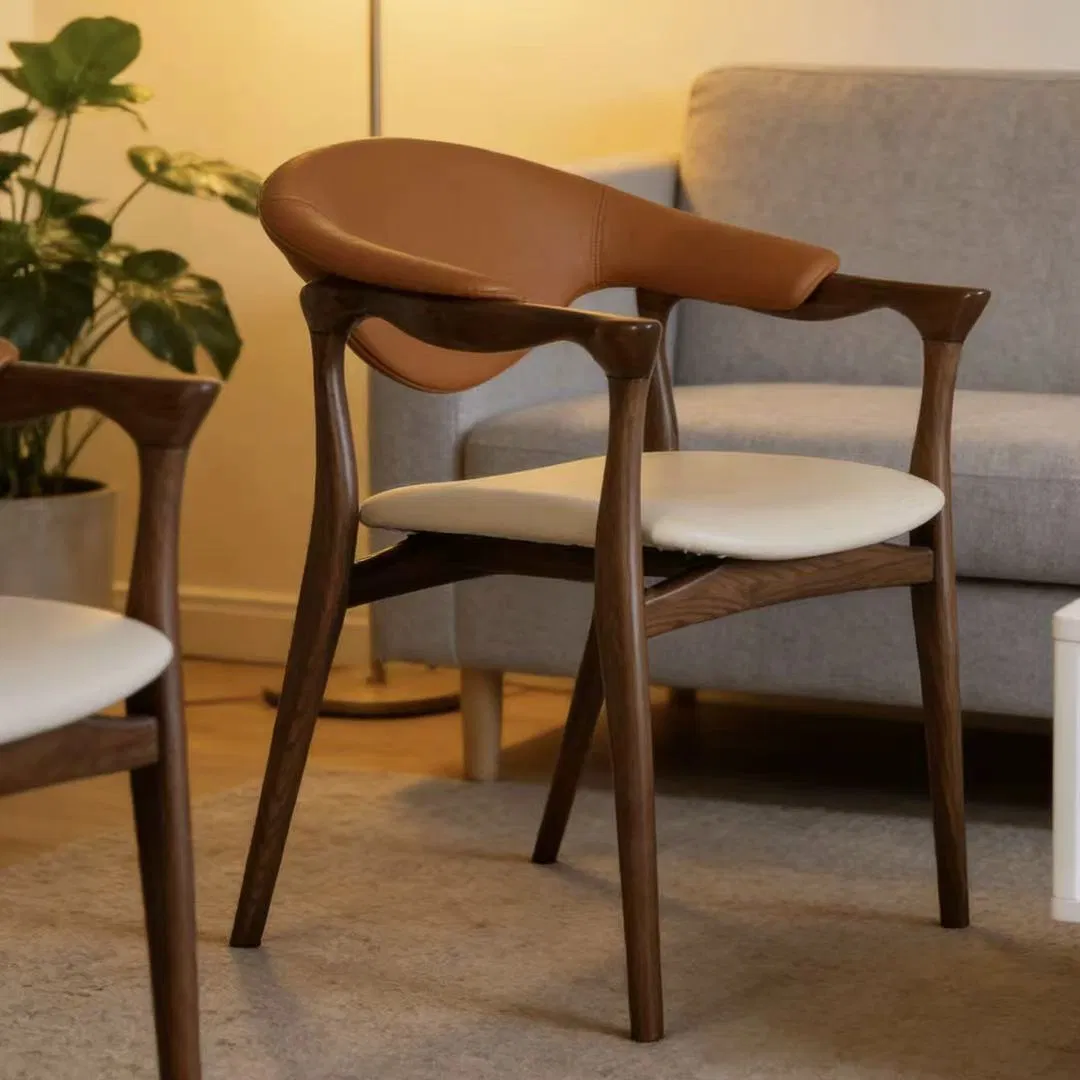 Accent Minimalist Contemporary Curved Back Solid Wood Upholstered Home Furniture High End Dining Chairs