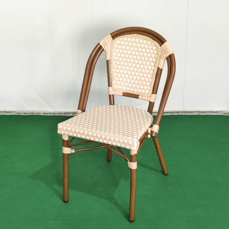 French Bistro Outdoor Furniture Outdoor Rattan Chair Wicker Coffee Restaurant Garden Aluminium Dining Table and Chair Set
