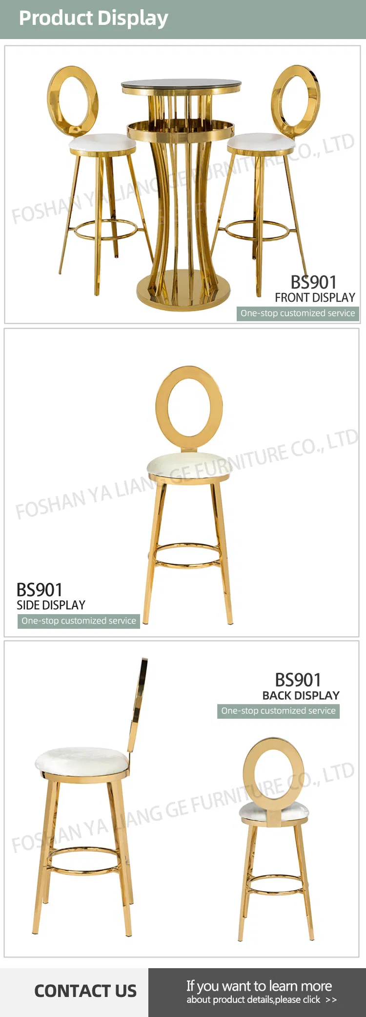 Simple Modern Design Stainless Steel Frame High Chair White Velvet Bar Counter High Bar Stools