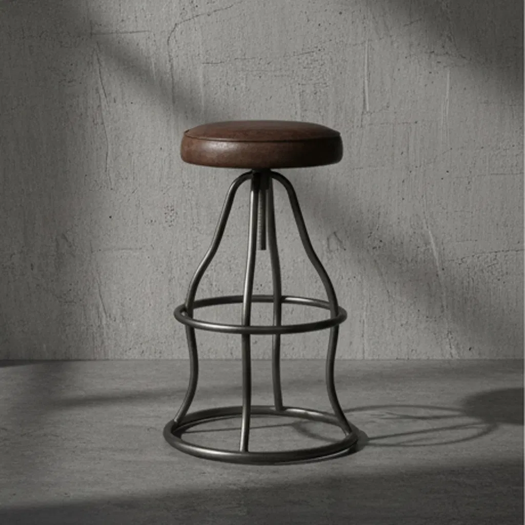 Industrial Style Antique Furniture Comfortable Feet Counter Turnable Leather Bar Chair Bar Stool