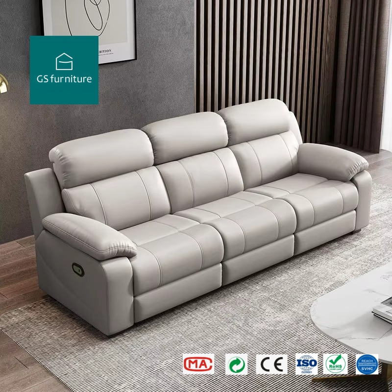 Modern 3 Seater Electric Reclining Modular Extendable Sectional Sofa High Quality Leather Metal Frame Living Room Set