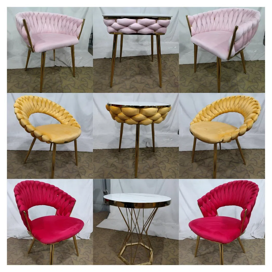 Luxury Modern Furniture Soft Upholstered Fabric Metal Frame Woven Velvet Dining Chair for Restaurant/Living Room/Leisure Accent